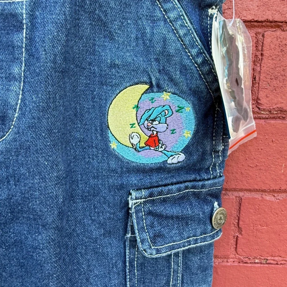 Vintage 90s Tiny Toon Adventures Buster Bunny Denim Overalls Kids Size 4 NWT